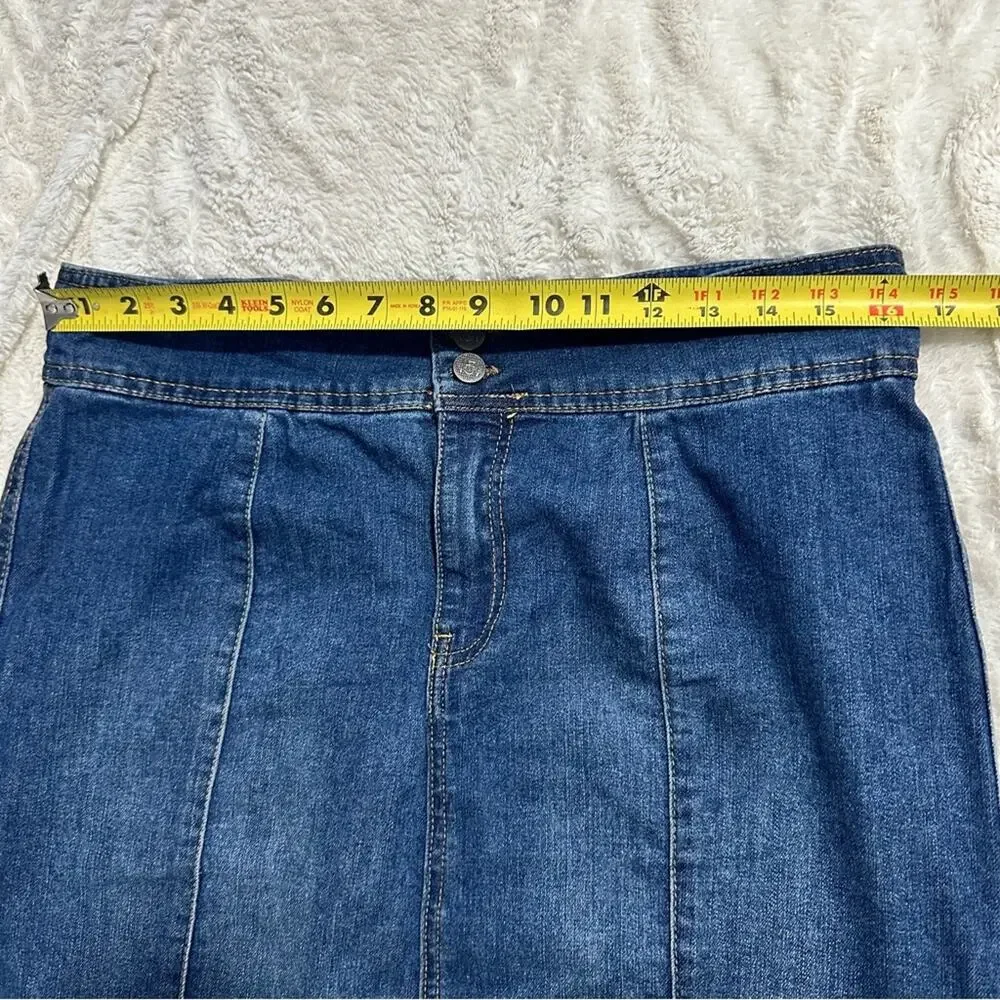 One 5 One Size L Classic Blue Jean Skirt KneeLength Stretch Denim BusinessCasual - Picture 7 of 10